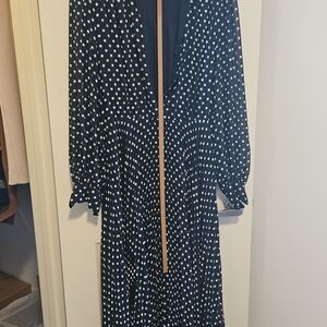 Ever New Blue and White Wrap Sundress with Bishop Sleeves